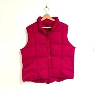Lands End Womens Down Feather Puffer Vest XL Pink Quilted Cozy Winter Outdoor